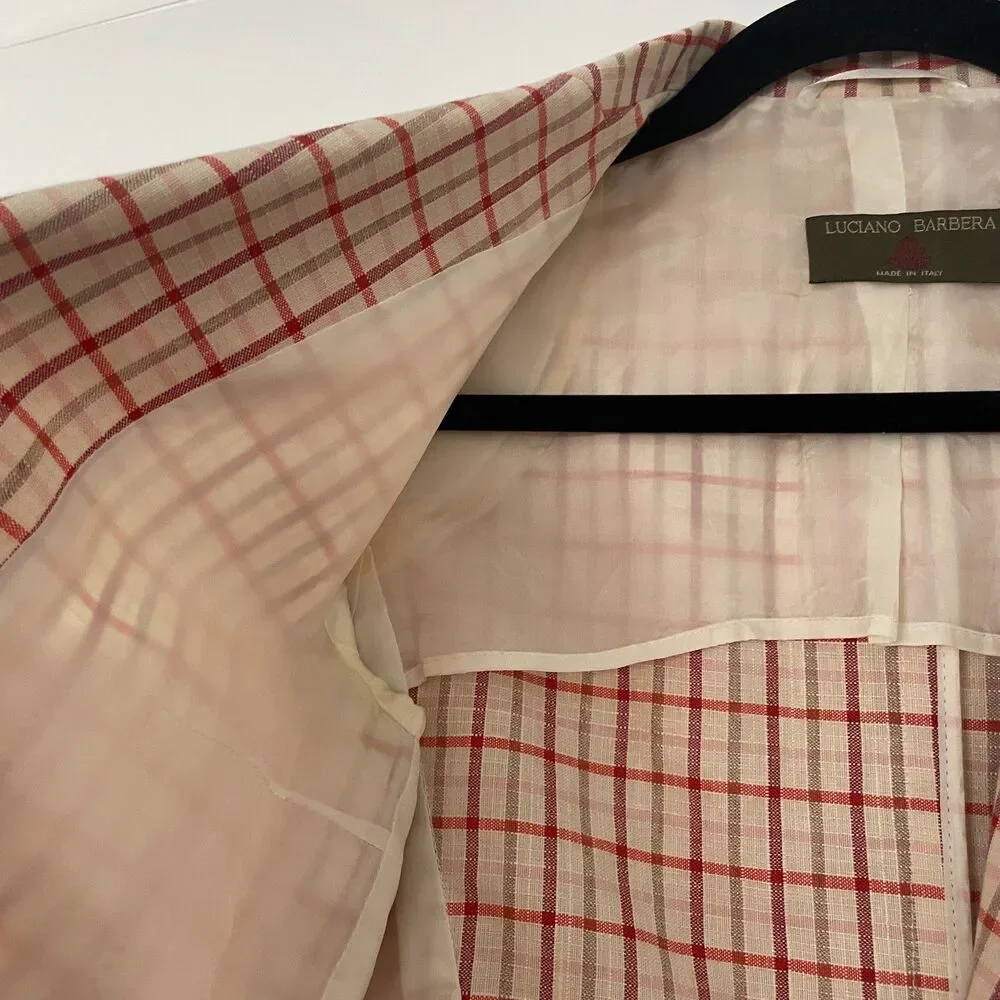 Women's Luciano Barbera Blazer Made in Italy Linen Plaid Size 40 IT - US Small